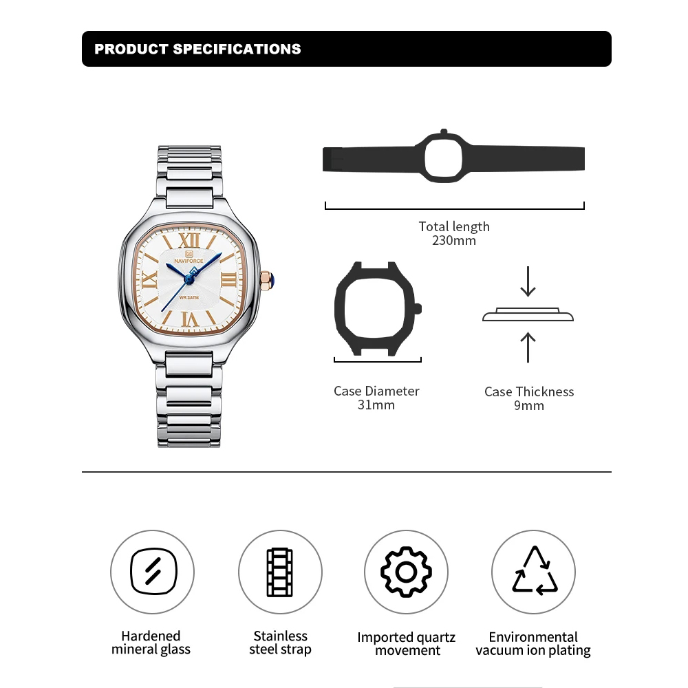 NAVIFORCE Роскошные женские ча – обзор и цена Minimalist Thin Watch