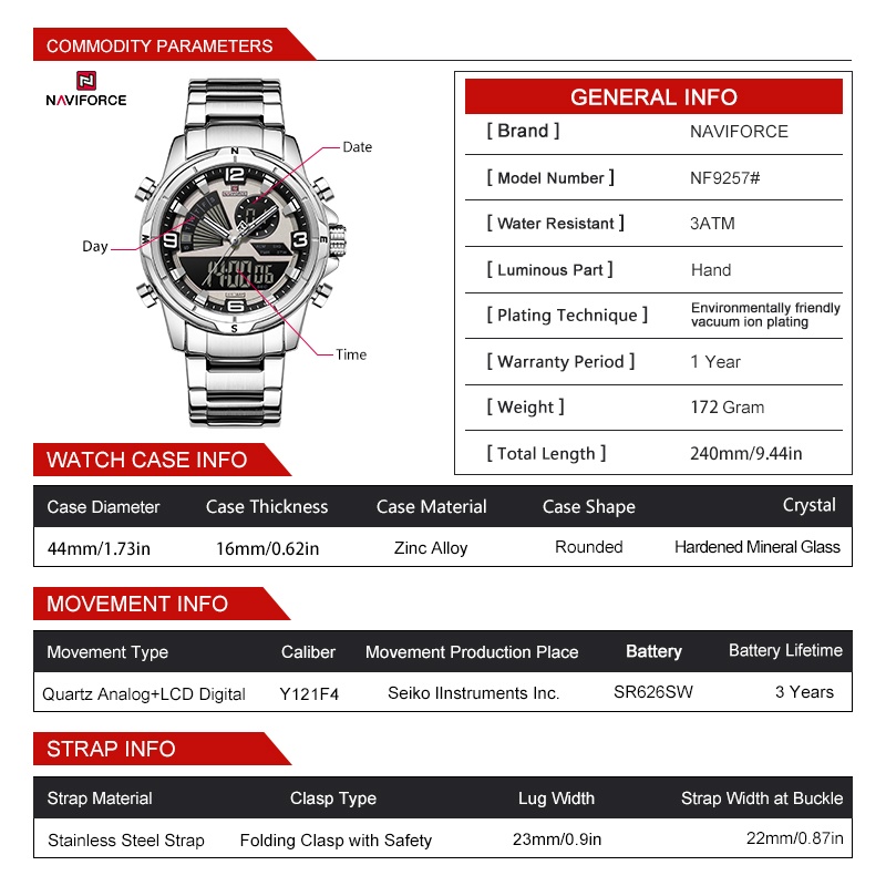 Мужские часы NAVIFORCE с двойн – обзор и цена Analog Quartz Watch